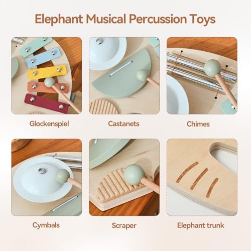 Wooden Elephant Musical Instruments for Toddlers, Baby Xylophone Percussion Instruments Toy for Kids, Montessori Educational Music Toys, Gifts for Girls Boys - Image 4