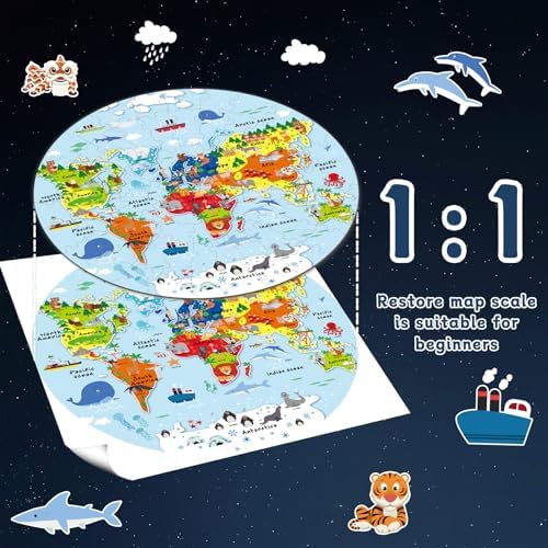 2 Sets World Puzzle United States Map Puzzle with Poster World and US Geography Jumbo Round Floor Puzzles Jigsaw for Kids Ages 3-5 Educational Learning Toys Puzzles Valentines Birthday Gift 70 Pieces - Image 5