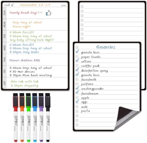 JPRO Magnetic Weekly Calendar and to Do List for Fridge - 8.5" x 6.5" Weekly Meal Planner for Refrigerator and Dry Erase Daily to-Do List -6 Markers Included! by JJPRO