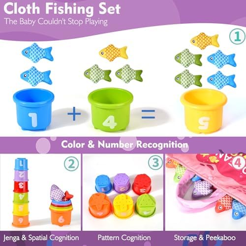 Montessori Toys for 1 Year Old Girl Gifts, Pink Cloth Fishing Toy for Toddler 1-3, Fine Motor Skills Toy Sorting Learning Baby Toys 6-12-18 Months, Toddler Toys for Baby Easter Gifts - Image 5