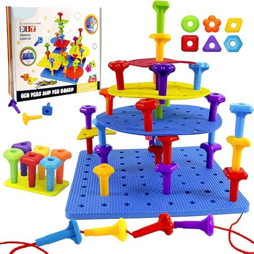 Counting Peg Board for Kids - Toddler Stacking Toys - 65 Pcs DIY Building Set Large Foam Board & Occupational Therapy Toys, Color Sorting & Lacing Toy , Montessori Tools, Peg Puzzles for Toddlers 3 by VIPAMZ