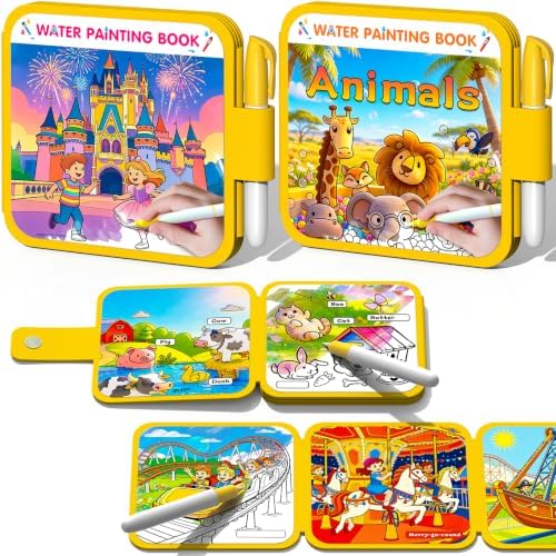 ZHOC Reusable Water Painting Books for Kids – 2 Pack Magic Water Reveal Coloring Books with Water Pens (Castle & Animals) No-Mess Coloring Book Fun Travel Activity for Ages 3 4 5 6 7 8 by ZHOC