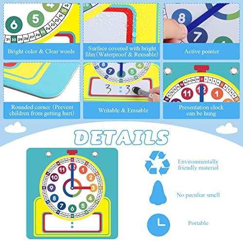 Junkin 25 Pcs Teaching Clock Kit, Learning Clocks for Kids Learning Time with Erasable Surface for Home School Classroom Supplies(Vivid Style) - Image 3
