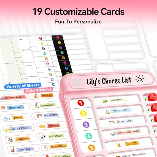 Chore Chart for Kids, to Do List Board with Sliders 19 Personalizable Sheets and Marker Visual Schedule for Kids with Autism Routine Chart Magnetic Dry Erase Board for Refrigerator, Desk, Home - Pink - Image 3