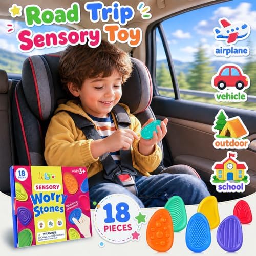 Fidget Toys Sensory Stone for Kids: 18 Pack Bulk Textured Worry Stone for Autism Calming - Quiet Fidgets for Classroom Students Prizes - Small Goodie Bags for Back to School Supplies Gifts - Image 6