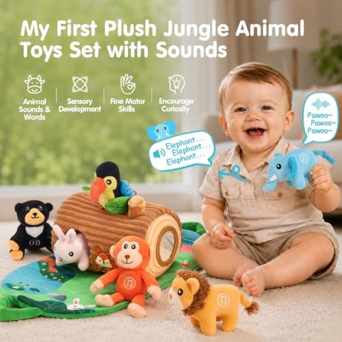 hahaland Baby Toys 6-12 Months, Jungle Plush Animal Set with Sounds & Words - Image 2