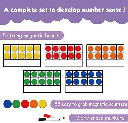 Torlam Magnetic Ten-Frame Set - Math Manipulative for Elementary - 5 Ten Frames & 55 Magnetic Counters for Kids, Kindergarten Math Games (Upgraded Version for Hand-held & 2 Black Pens) - Image 2