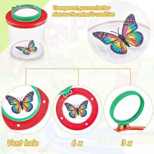 Skylety 2 Pieces Bug Jars Insect Viewer Catcher Bug Magnifying Insect Cage Container for Kids Children Science Nature Exploration Tool(Red,Yellow) - Image 2