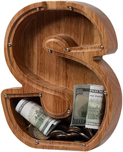 ladenk Large Wooden Kids Letter Piggy Bank - Piggy Bank for Boys Girls - Alphabet Money Bank with Initial S - Coin Bank for Birthday by Ladenk