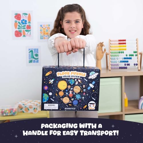 BONNYCO Giant Floor Puzzles for Kids Solar System with 70 Large Pieces. Round Space Puzzle with Planets, 23 x 23 in, 15 Cards, 4 3D Figures, Guide. Learning Gifts, Toys for 4 Year Old Boys - Image 5