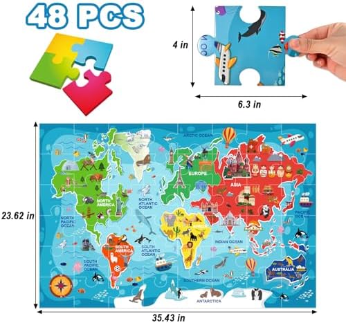48 Pcs World Map Puzzle for Kids, Floor Puzzles for Kids Ages 4-8 - Image 2