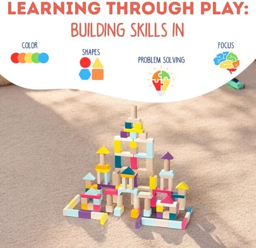 CUBIKA 100 Piece Wooden Blocks Construction Kit– Montessori-Inspired Stacking Toy for Toddlers and Kids– Durable Wooden Blocks for Creativity, Fine Motor Skills, and Early Learning - Image 3