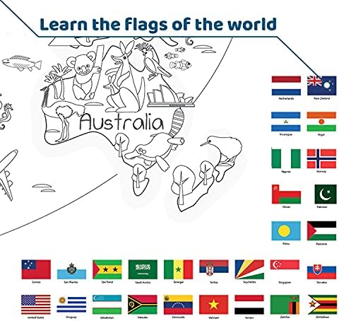 Dekali Designs Kids World Map Coloring Poster - 35 x 52 Inches Jumbo Coloring Poster With World Flags for Classroom, Home, Birthday Parties or Other Events - Image 3