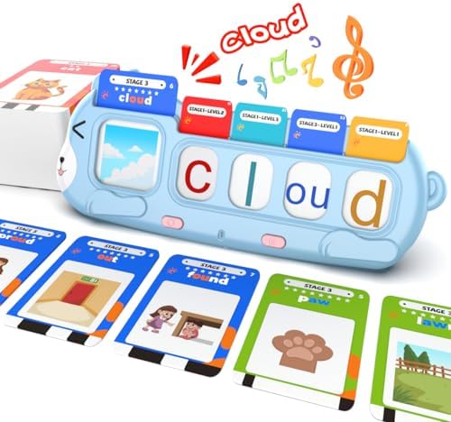 QuTZ Phonics Learning Toy for Preschool Kids – Talking Flash Cards with Sound Machine, Word Blending & Math Games – Educational Reading & Counting Activity Set 4-8 by Qutz-AFunLand