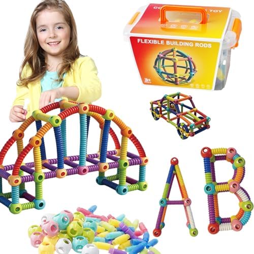86PCS Flexible Building Rods for Kids Ages 3+, STEM Construction Toy with Bendable Rods & Connectors, Creative Building Set with Storage Box, Educational Toy for Boys & Girls by Unknown