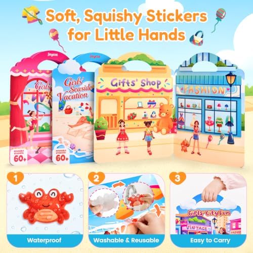 JoyCat Reusable Dress Up Sticker Books, 3-Pack, City Seaside Dreams - Image 4