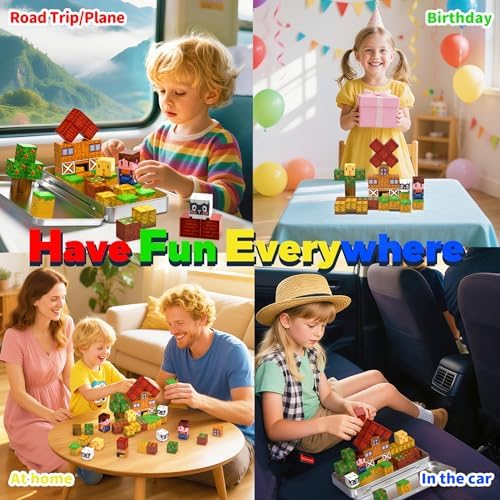 Farm Animal Magnetic Building Blocks Travel Toys, 35PCS Magnetic Cubes for Kids 3-8, Portable STEM Building Tiles with Metal Storage Box, Toddler Learning Toys for Ages 3-5，Fun Gifts, Classroom Prizes - Image 6