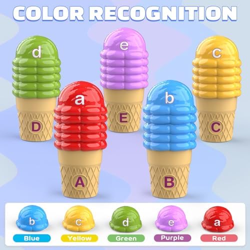 Ice Cream Color Sorting Toys for Toddlers, Montessori Learning Toys with ABC Letter Recognition Flash Cards for Preschool Kids (Alphabet) - Image 3