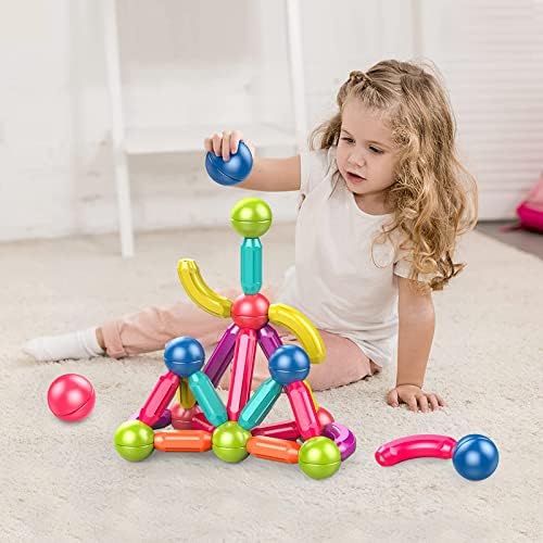 Ferthor Fun Magnetic Balls and Rods Set Building Blocks Magnets for Kids,Learning & Education Toys,Magnetic Sticks Blocks,Montessori Toys for Toddlers,Boys&Girls Gifts (64pcs) - Image 2
