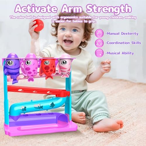 Ball Drop Toy for 1, 2 Years Old Boys & Girls, Interactive Toddler toy with Lights, Music & Water Spray, Montessori STEM Learning Toys for 9-18 Months, Infant Early Development Gift(Pink) - Image 4