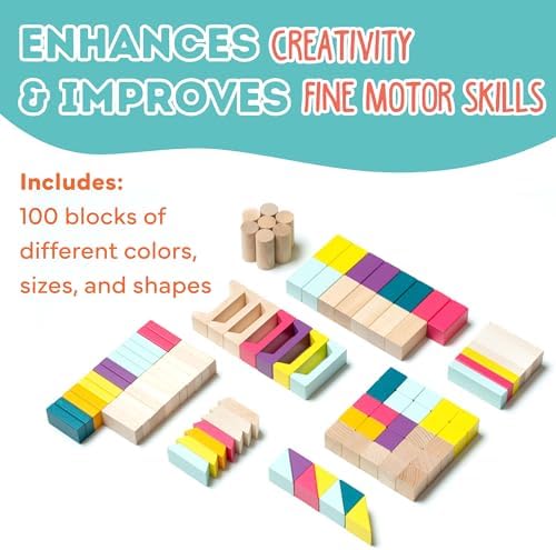 CUBIKA 100 Piece Wooden Blocks Construction Kit– Montessori-Inspired Stacking Toy for Toddlers and Kids– Durable Wooden Blocks for Creativity, Fine Motor Skills, and Early Learning - Image 5