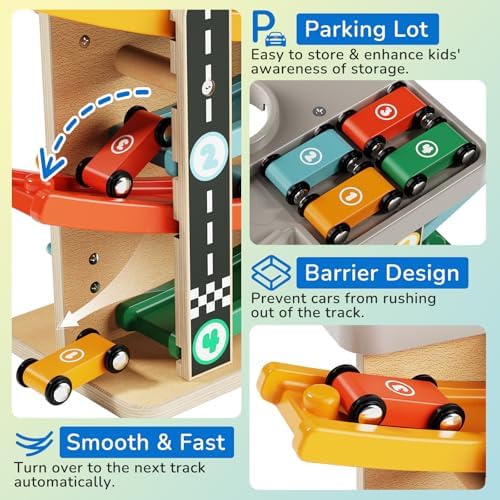 Wooden Car Ramp Race Track 2-in-1 Pound Ball Toddler Toy Ball Drop Baby Toy Set Gift for 1 2 3 Year Old Boys Girls Montessori Developmental Learning Activity Interactive Birthday Present - Image 6
