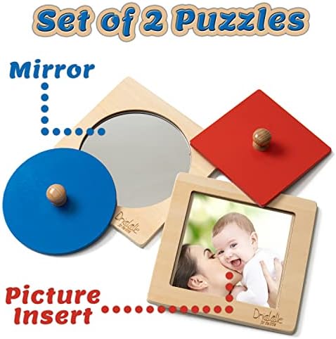 Driddle Montessori Toys - Wooden Knob Shape Puzzles - Mirror & Photo Insert - Learn Colors & Shapes Interactive Baby & Toddler Toys - Image 2