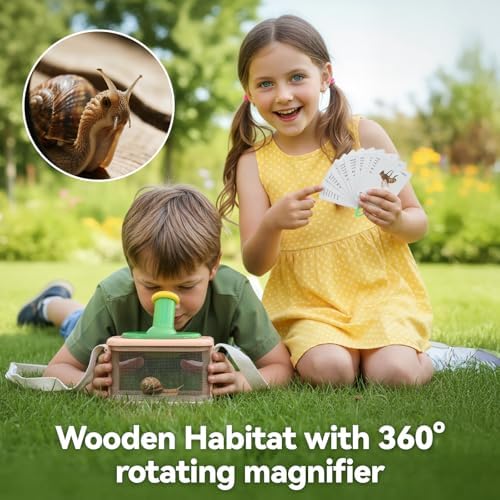 Wooden Bug Catcher for Kids, 360° Rotating Magnifier, Insect Explorer kit, with Bug Habitat, Butterfly Net, Bug Tongs, 10 Insect Cards, Montessori STEM Nature Toy for Outdoor - Image 2