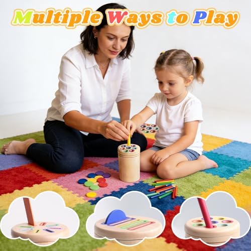 Wooden Montessori Toy, 3 in 1 Educational Sensory Color Sorting Toys, Colour Sorting Game, Educational Color Sorting Fidget Sensory Toys, Motor Skills Toy, Gift Girls Boys - Image 2