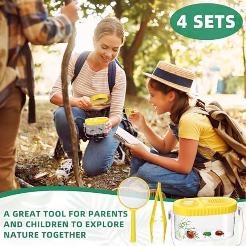 Halloscume 4 Sets Bug Collection Kit for Kids, Explorer Outdoor Kit with Bug Containers for Insects, Magnifying Glass, Tweezers, Nature Exploration Gift Toy for Girls Boys(4 Colors) - Image 6