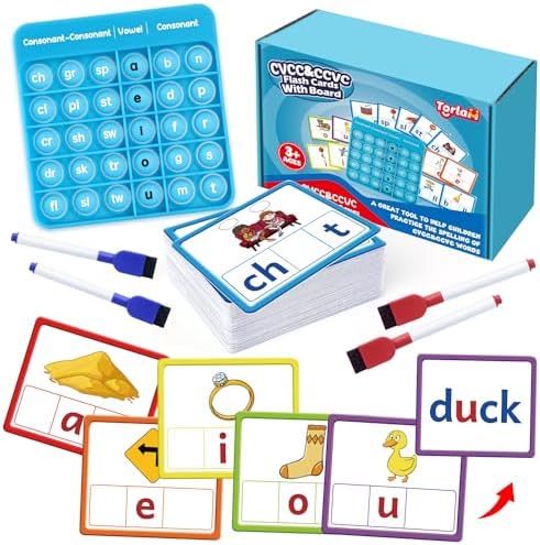 Torlam CVCC & CCVC Word Games, Sight Words Flash Cards Spelling Reading Learning Phonics Games for Kids, Speech Therapy Toy, Kindergarten Classroom Must Have Learning Activities Homeschool Supplies by Torlam