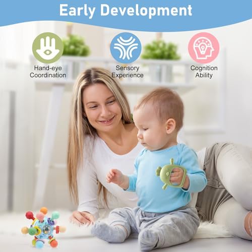 2 Pack Baby Teething Toys 0-6 6-12 Months, Silicone Teether Mitten & Ball - Image 3