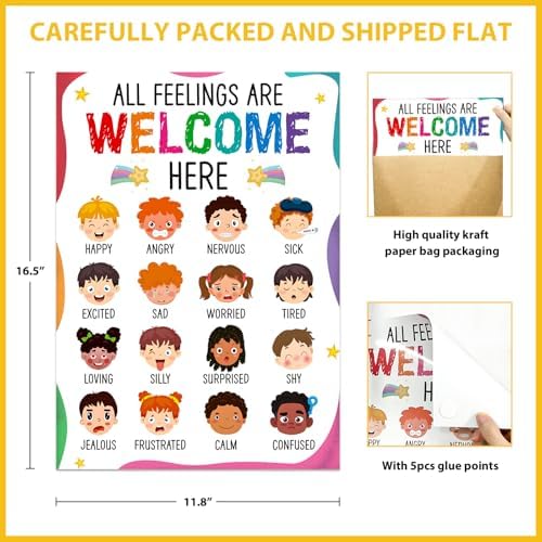 BIZIBAFF Feelings Chart Poster for Kids Toddlers - Emotions Learning Poster Educational Preschool Posters for Classroom Bulletin Board Decorations Back To School Teacher Supplies - Image 5