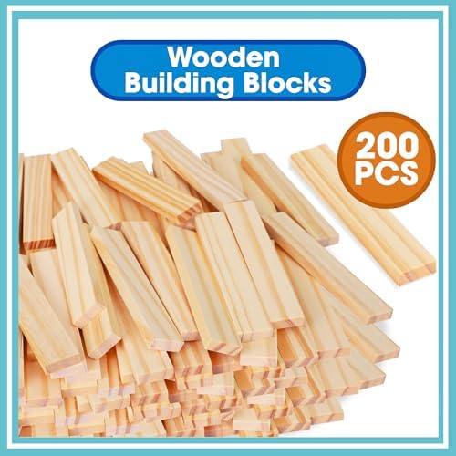 Wooden Building Blocks Set - 200-Piece Plank Block Construction Toys, STEM Educational Wood Toy for Kids and Toddlers - Image 5