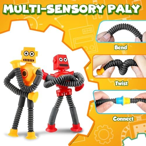 Robot Sensory Travel Roadtrip Toys 4Pcs for Toddlers Kid Boy Year Old Ages 3 4 5 6 7 8 9,Airplane Activities Suction Autism Pop Tube Fidget Toys Autistic Stocking Easter Basket Stuffer Valentine Gift - Image 6