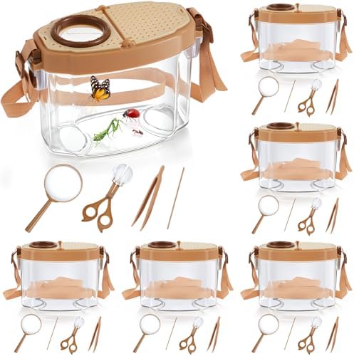 36 Pcs Bug Catcher for Kids, Bug Catching Kit with Insect Transfer, Tweezers, Magnifying Glasses, Sticks, Observation Cages, Shoulder Straps for Kids Gift(Beige) by PullCrease