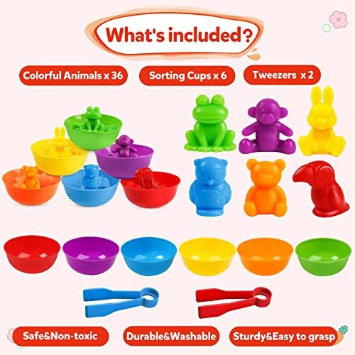 RAEQKS Counting Sorting Toys Matching Stacking Toys with Bowls Preschool Learning Activities for Math Montessori Fine Motor Skills Sensory Animals Toy Sets Gift for Kids Boy Girl Aged 3+ Year - Image 3