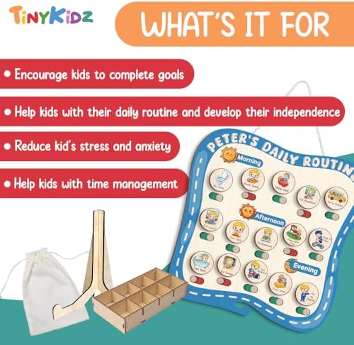 TinyKidz Large Daily Routine for Toddlers, Kids Reward Chart, Daily Responsibility Chart for Boys Girls, Wooden Routine Chart for Kids (12) - Image 4