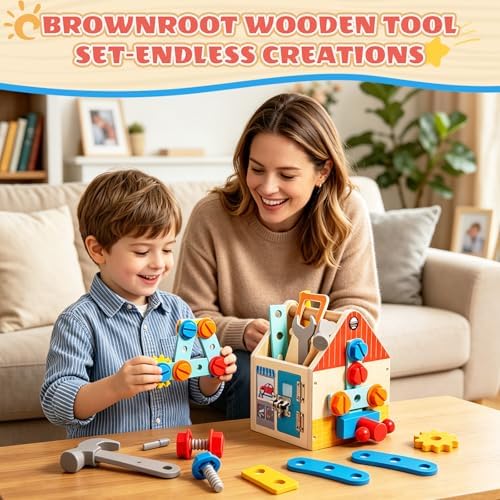 Wooden Toddler Tool Bench with Construction Tools, Screws, Gears & Latches - Image 7