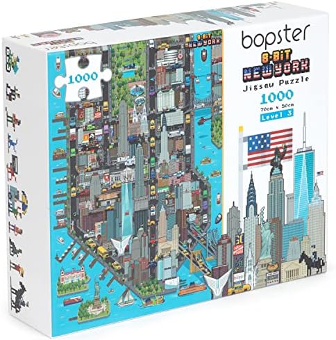 1000 Piece Puzzle - 8-bit Retro Gaming Style New York City Jigsaw Puzzles 1000 Pieces for Adults Made with 100% Recycled Cardboard - Puzzles for Adults Level 3 by bopster by bopster