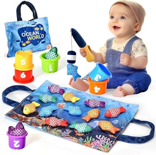 Montessori Toys for 1 Year Old Boy Girl Gifts, Cloth Fishing Game Toddler Toy 1-3, Sorting Learning Baby Toys 6-12-18 Months, Toddler Toys for Baby Easter Gifts by BAHIAKLO