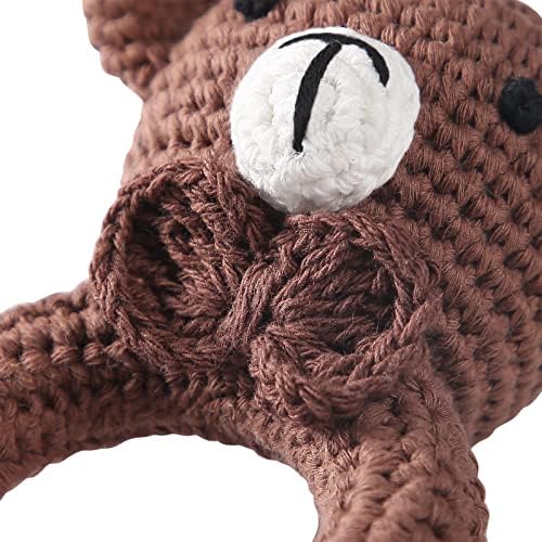 Wooden Baby Rattle Crochet Bear Baby Toys Handmade Newborn Toy Early Development Grips Stuffed Animal Organic Rattle - Image 3