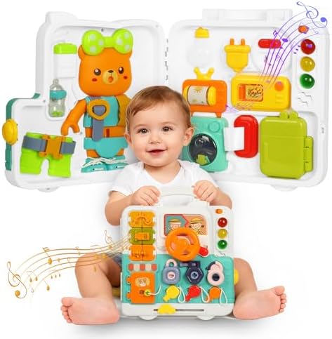 Montessori Busy Board Toys for 1 2 Year Old, Educational Montessori Baby Toys for 12-18 Months, Toddler 1-3 Musical Toys,Birthday Christmas Toys Gifts for 1 2 Year Old Boys Girls by LINEQIC