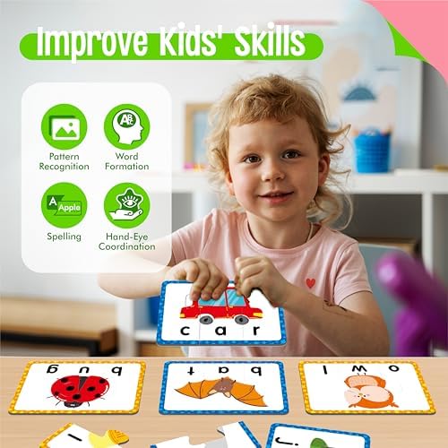24 Set 3-Letter Word Puzzle Cards, 72 PCS Self Correcting Word Spelling Puzzles, Double Sided Puzzle Cards for Kindergarten Preschool Learning - Image 6