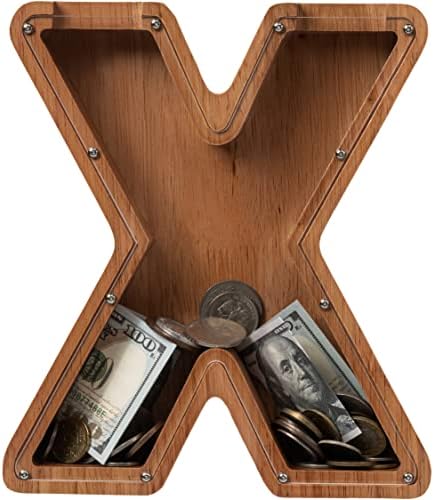 ladenk 12 Inch Extra Large Wooden Kids Letter Piggy Bank - Piggy Bank for Boys Girls - Initial X Bank - Alphabet Money Bank for Birthday by Ladenk