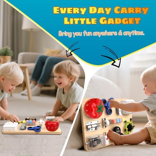Umnodobn Montessori Busy Board for Toddlers, 11-in-1 Sensory Learning Travel-Friendly Activity Board, Fine Motor Skills Toy, Screen, Birthday Holiday Presents for Boys Girls - Image 4