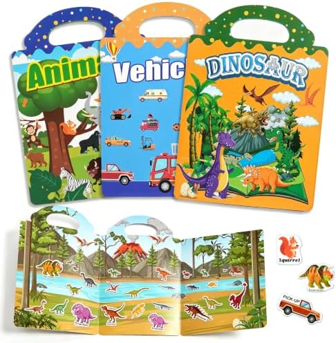 3PC Reusable Sticker Book for Toddler 3-5 Year Old, Travel Activity for Kid by Kyerivs