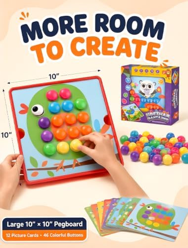 AluAbi Large Button Art Toy for Toddlers, Mosaic Peg Board, Ages 3+ - Image 2