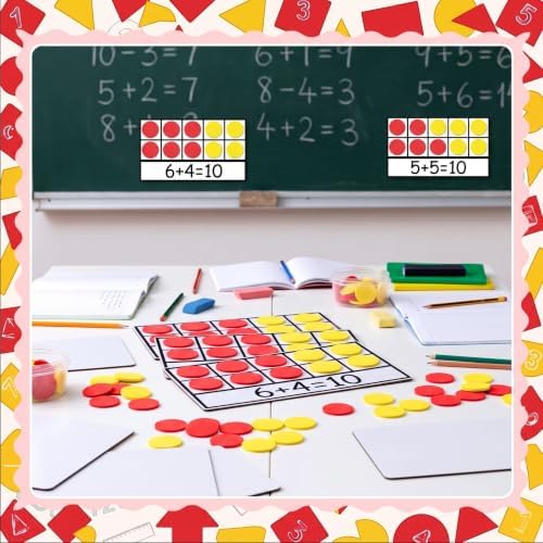 Ireer 20 Sets Bulk Magnetic Ten Frames for Classroom 200 Magnetic Math Counters and 20 Boards Kindergarten Classroom Must Haves Math Manipulatives for Home Prek Preschool Elementary(Red Yellow) - Image 4
