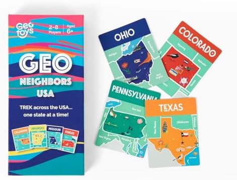 Geo Neighbors 50 States Card Game, Fun Learning Toys for Ages 6 and Up by Geotoys
